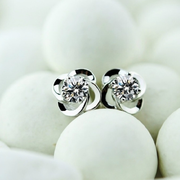 Silver Tone CZ Stud Earrings - Picture 3 of 3